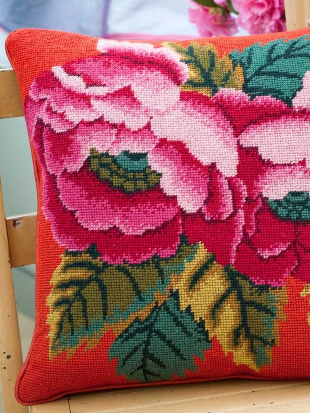 Ehrman Pink Chinese Peonies Cushion Embroidery Kit NEW Wool Colorful Floral DIY